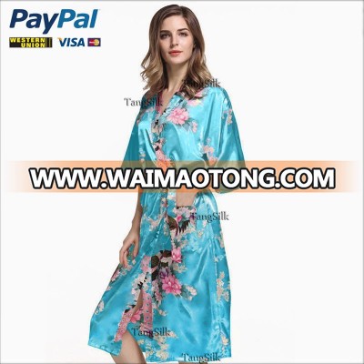 Ladies' Floral Print Silk Robe long style