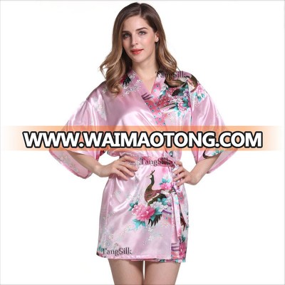 Fast shipping peacock floral sexy Silk Robe