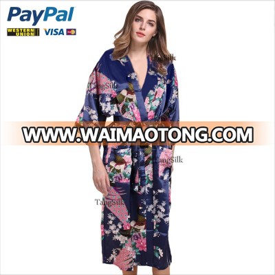 Chinese silk Floral Print long satin robe