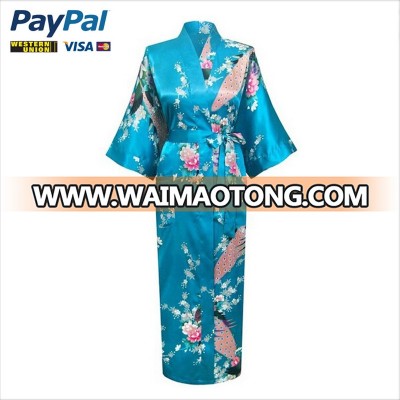 Swhiteme supplier long thick satin peacock kimono robe