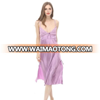 Wholesale satin silk slip dress with lace