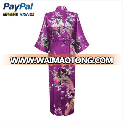 wholesale supply satin floral silk robe for ladies